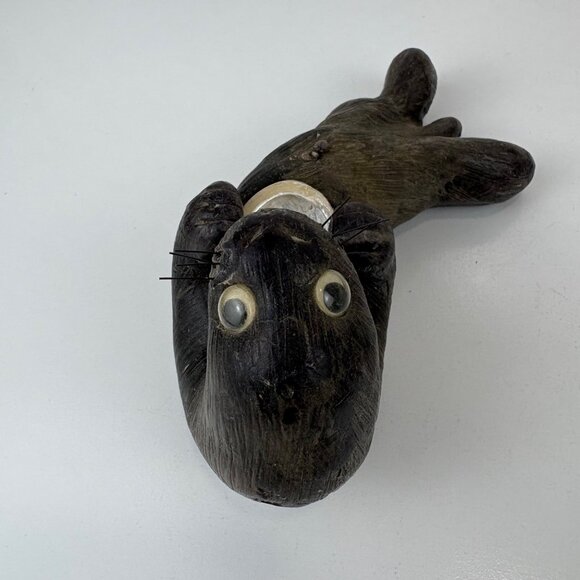 Hand-Carved Wax Sea Otter Holdinv Shell Playful 7” Long Rustic Decor - Picture 4 of 6